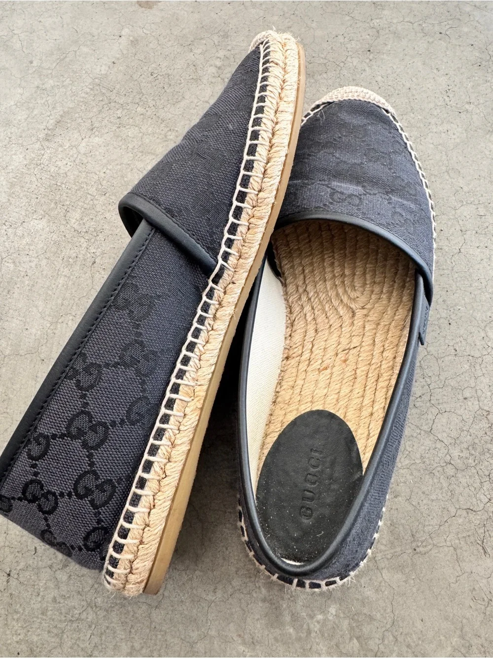 Gucci Navy GG Canvas Espadrilles with Jute Trim